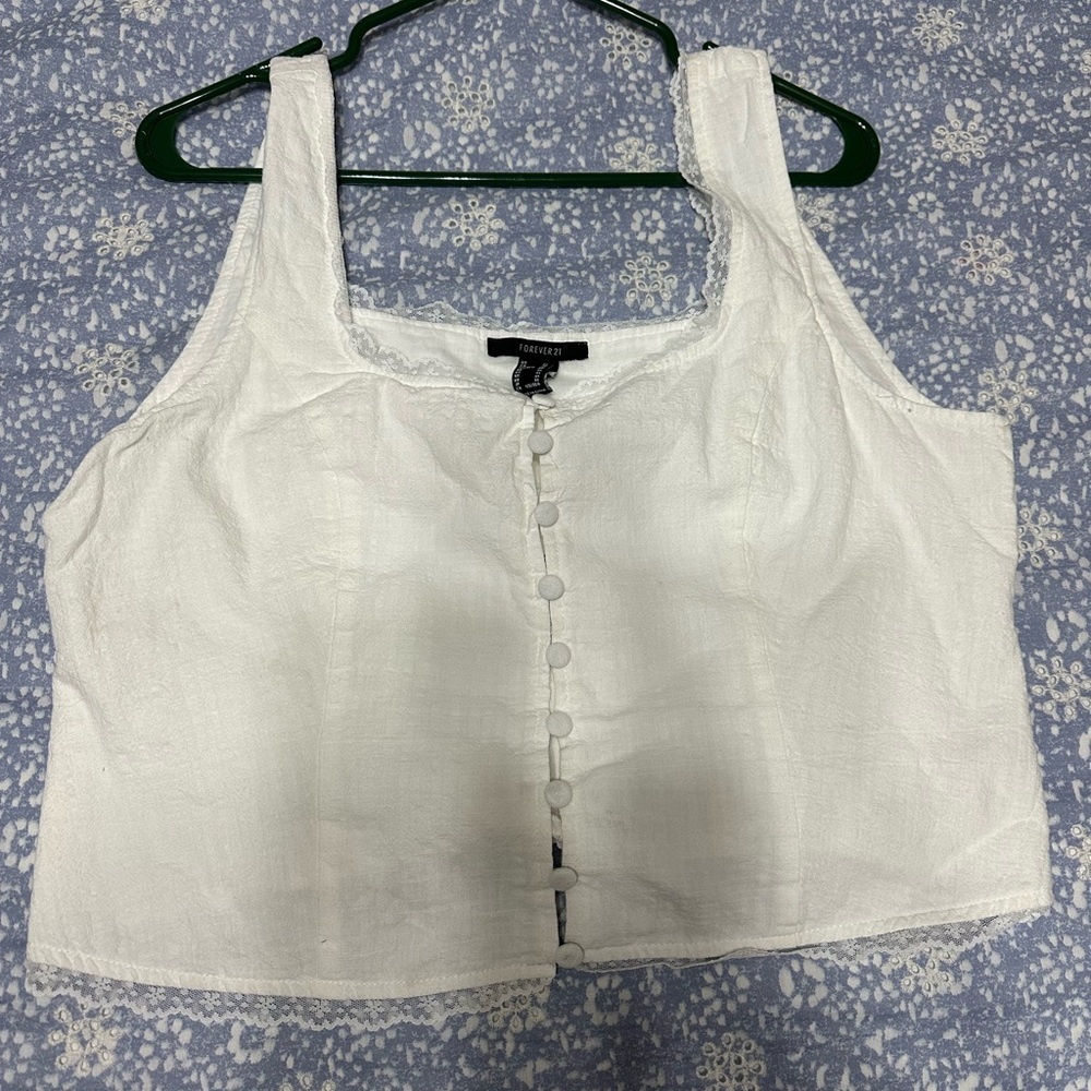 Forever 21 White Button-Down Tank Top